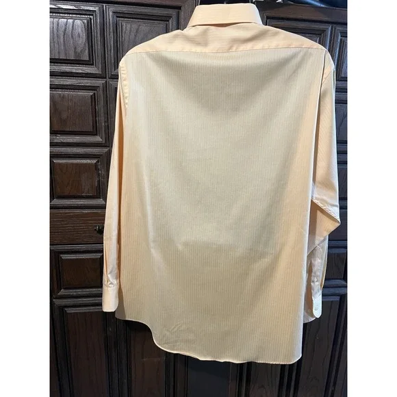 Arrow Men's  Long Sleeve Satin & Twill Dress Shirt Xl 17 34/35  Mango Pin Stripe - Picture 6 of 14